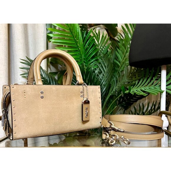 ✺ AUTHENTICATED NEW! Coach Rogue 26 Tan Suede Leather Handbag WITH COA - Picture 1 of 16